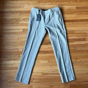 Topman Men's Wool Trousers Cropped Skinny 32x29 Light Grey with Piping Detail